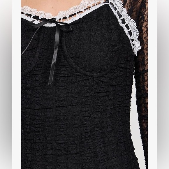 NWT Love Shack Fancy Evangelina Black Lace Mini Dress Size X Small - Picture 6 of 10